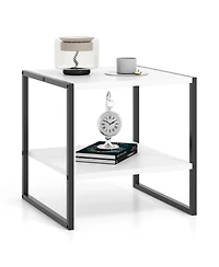 Gymax 20'' 2-Tier End Table w/ Storage Shelf Reversible Design for Living Room