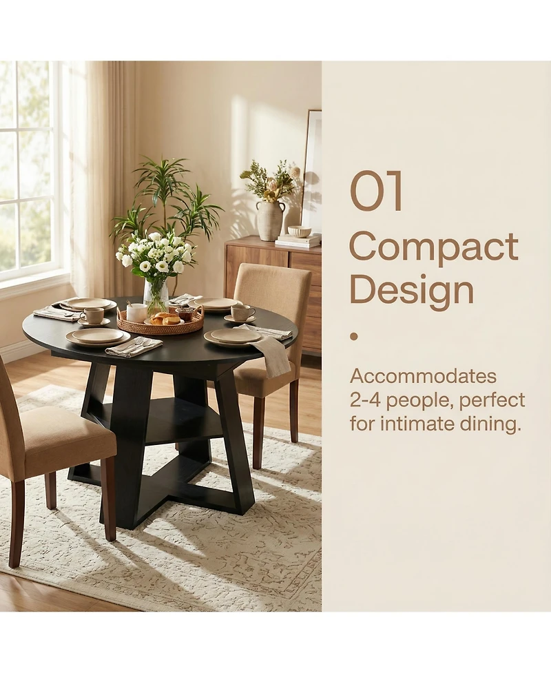 Rainsken 43.3-59" Extendable Wood Oval Dining Table with Removable Leaves and Storage Shelf