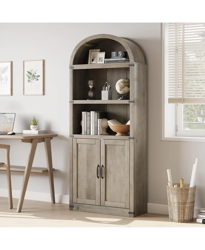 gaomon Bookcase with Doors Arched Bookshelf 71.65 in Tall Bookcase Farmhouse Cabinet with Shelves