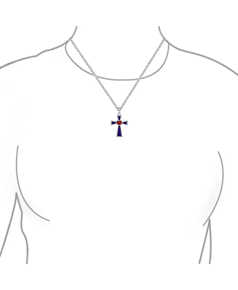 Bling Jewelry Turquoise Lapis and Heart Religious Cross Necklace Pendant