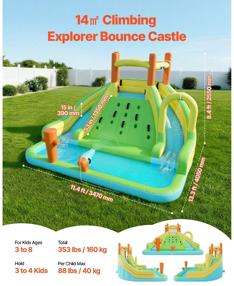 Mecale Bounce House Water Slide 13.3 x 11.4 Ft with Climbing Wall, Ages 3