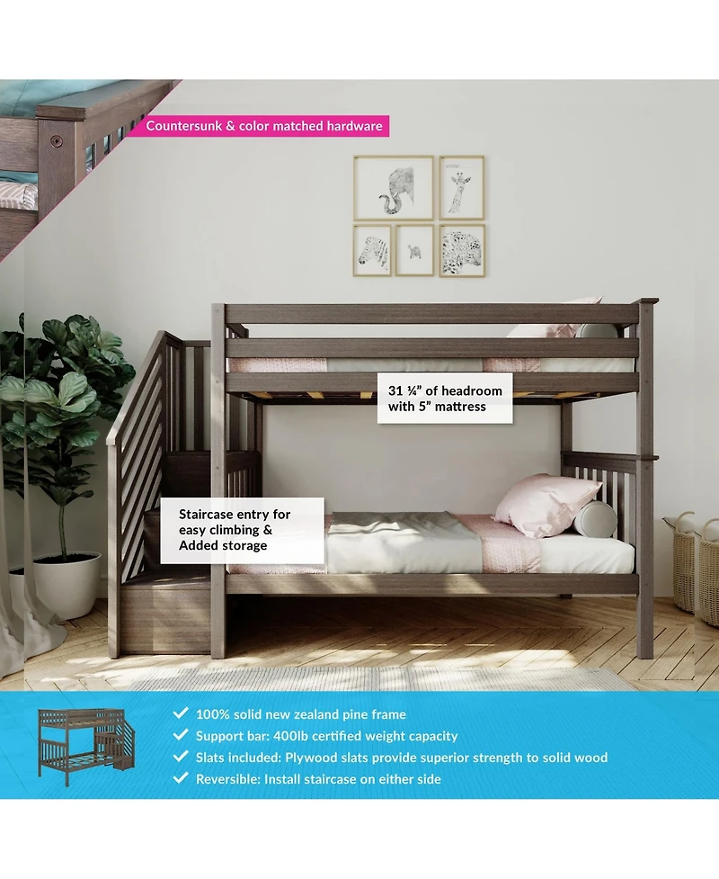 Max and Lily Bed Frame, Farmhouse Solid Wood Platform with Slatted Headboard