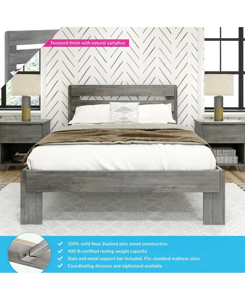 Max and Lily Bed Frame, Farmhouse Solid Wood Platform with Slatted Headboard