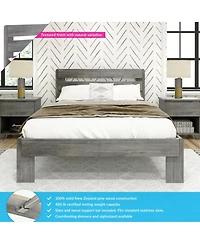 Max and Lily Bed Frame, Farmhouse Solid Wood Platform with Slatted Headboard