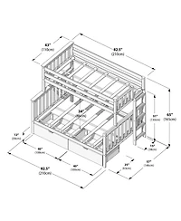 Max & Lily Full Bunk Bed With Ladder on End and Storage Drawers