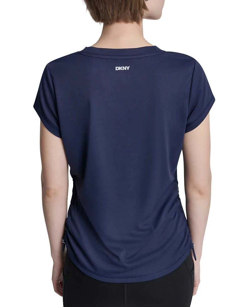 Dkny Sport Women's Ruched Side Seams V-Neck Tech T-Shirt