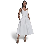 Karl Lagerfeld Paris Women's 3D Floral Drop Waist A-Line Midi Dress