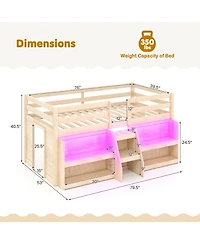Slickblue Loft Bed Frame with Led Lights, Staircase Ladder and Safety Guardrails, Space Saver