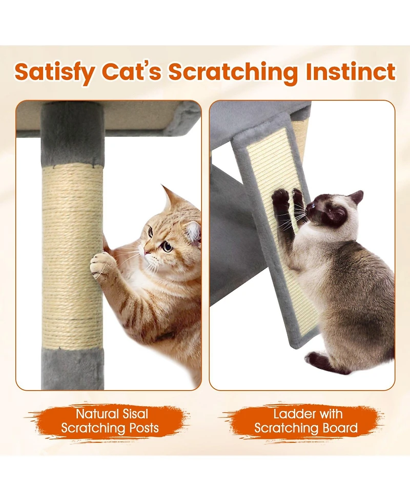 Cozito Cat Tree 65 in with 3 Upholstered Perches and 2 Condos