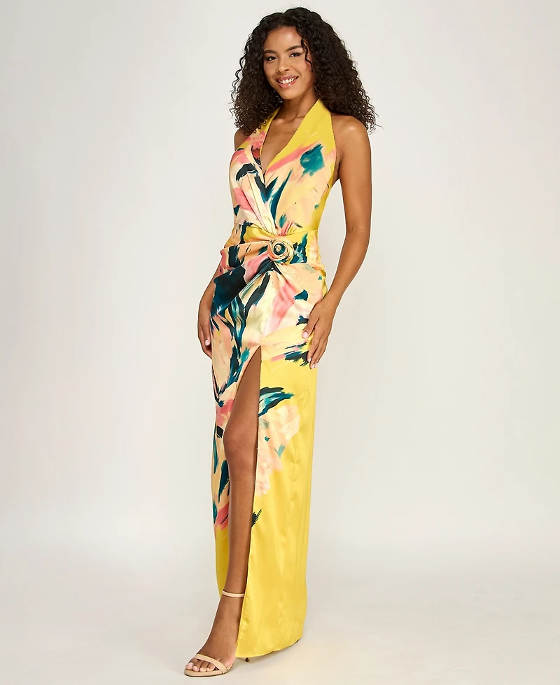 Seni & Cade Women's Plunge V-Neck Printed Gown