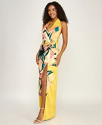 Seni & Cade Women's Plunge V-Neck Printed Gown