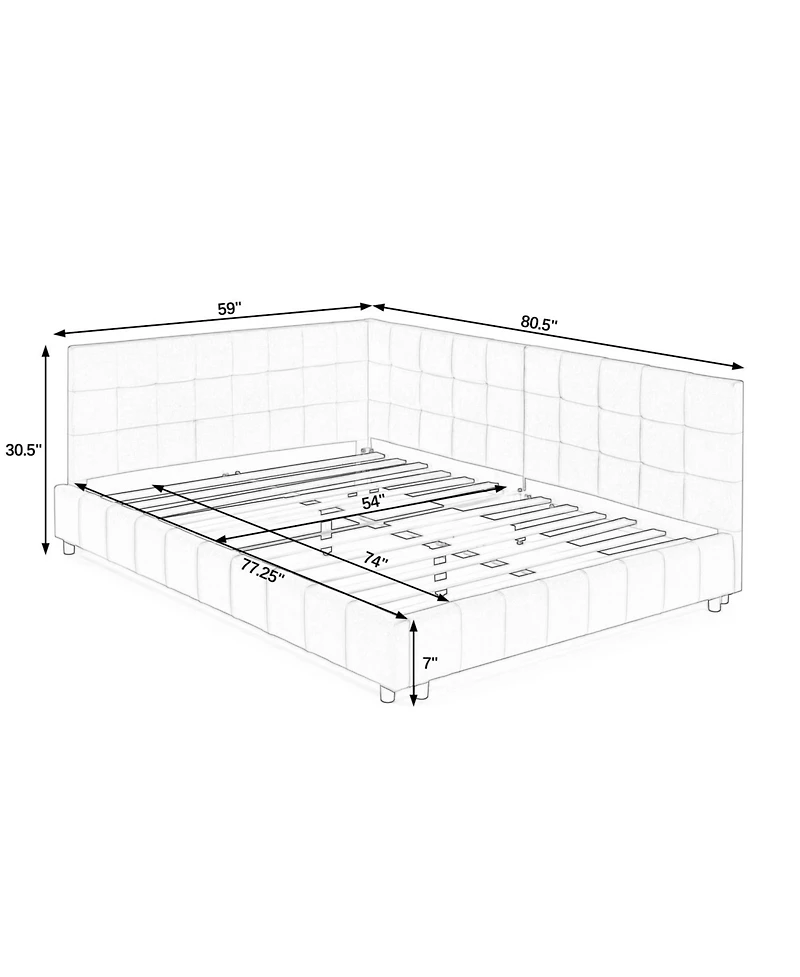 Rainsken Full Daybed L-Shaped, Modern Velvet Upholstered Sofa Day Bed, with Wood Slats, for Living Room Bedroom Guest Room, No Box Spring Needed