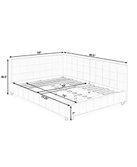 Rainsken Full Daybed L-Shaped, Modern Velvet Upholstered Sofa Day Bed, with Wood Slats, for Living Room Bedroom Guest Room, No Box Spring Needed