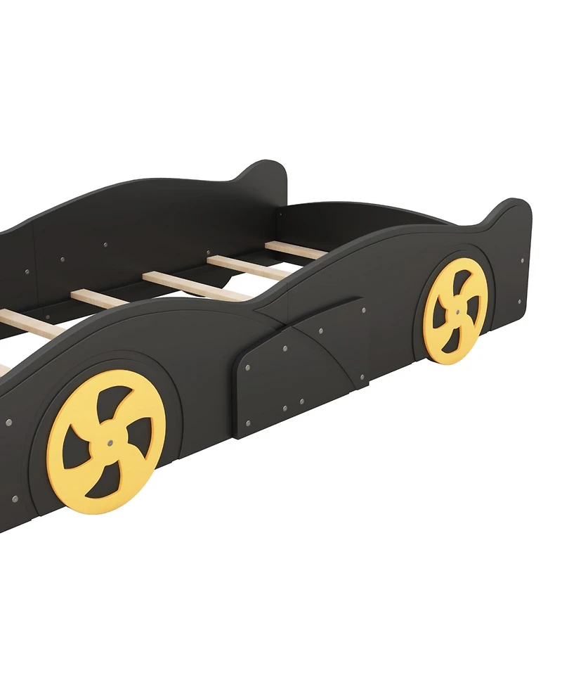 Rainsken Race Car Shaped Platform Bed, with Wheels and Storage, Wood Bed Frame, No Box Spring Needed