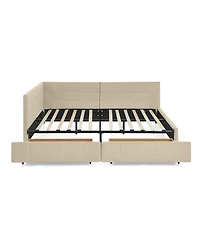 Rainsken Storage Upholstered Tufted Bed Frame, with 2 Drawers, Velvet Corner Frame Full, No Box Spring Needed