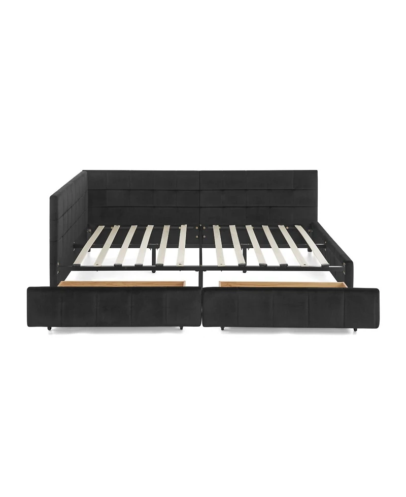 Rainsken Storage Upholstered Tufted Bed Frame, with 2 Drawers, Velvet Corner Frame Full, No Box Spring Needed