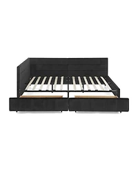 Rainsken Storage Upholstered Tufted Bed Frame, with 2 Drawers, Velvet Corner Frame Full, No Box Spring Needed