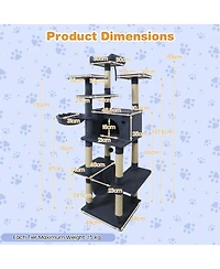 Cozito Cat Tree 63 inch Tall for Indoor Cats Multi-Level Tower