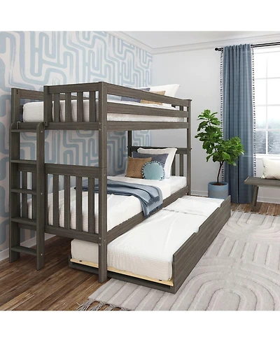 Max & Lily Bunk Bed with Ladder on End and Trundle, Twin-Over-Twin Frame for Kids