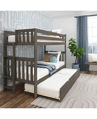 Max & Lily Bunk Bed with Ladder on End and Trundle, Twin-Over-Twin Frame for Kids