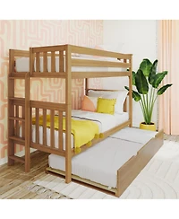 Max & Lily Bunk Bed with Ladder on End and Trundle, Twin-Over-Twin Frame for Kids
