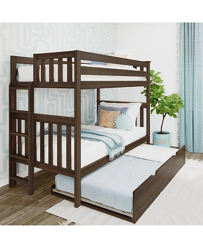Max & Lily Bunk Bed with Ladder on End and Trundle, Twin-Over-Twin Frame for Kids