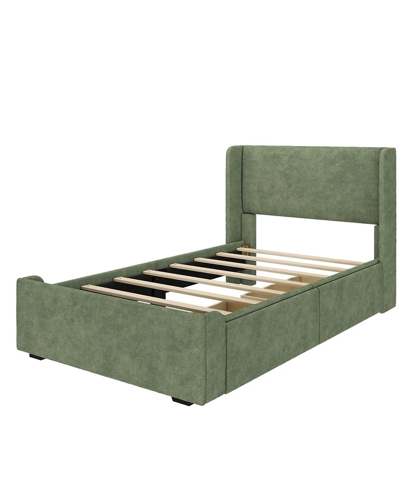 Max & Lily Upholstered Bed with Rectangular Headboard Drawer Side Storage