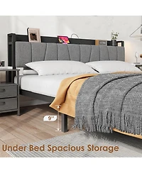 gaomon Industrial Bed Frame with Storage Headboard, Charging Station and 2 Drawers