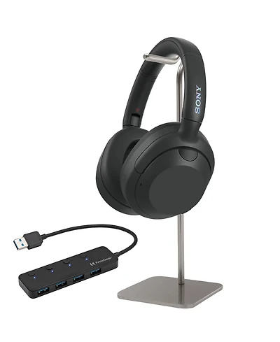 Sony WHULT900N/B ULT Noise Cancelling Headphones (Black) with Headphone Stand and 4-Port Usb 3Hub bundle