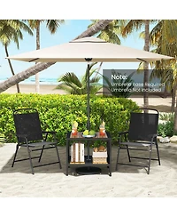 Gymax 2PCS Outdoor Side Table 2-Tier Coffee End Table w/ 1.57'' Umbrella Hole Storage Shelf