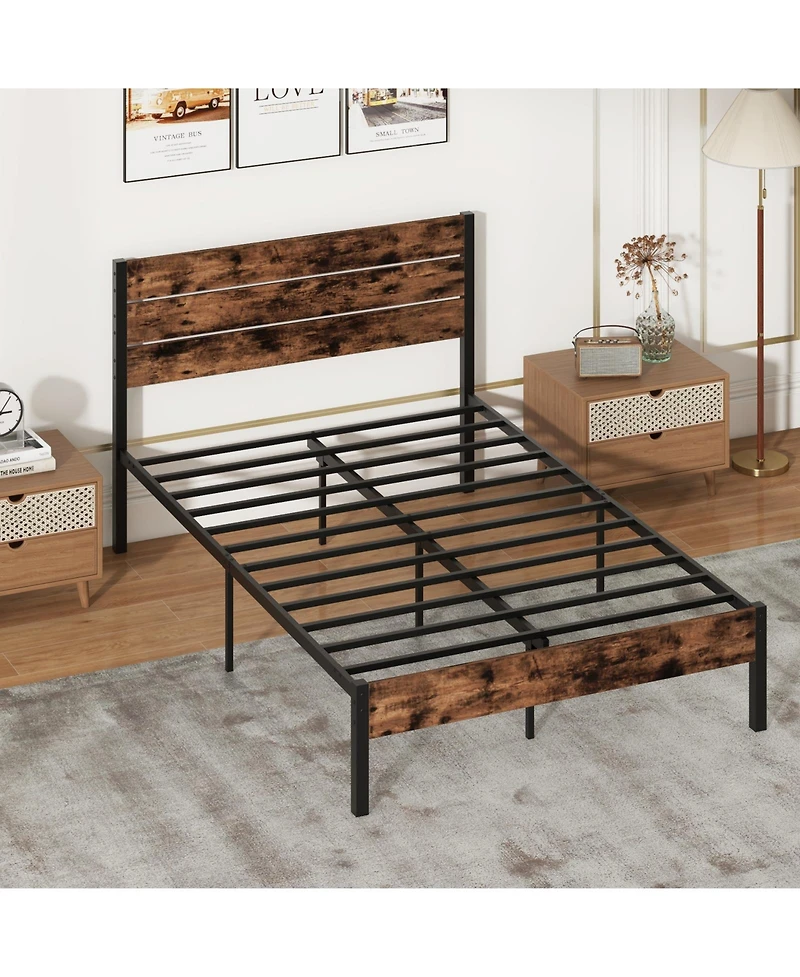 Slickblue Modern Bed Frame with Tall Headboard and Mute Bar Structure for Quiet Stability