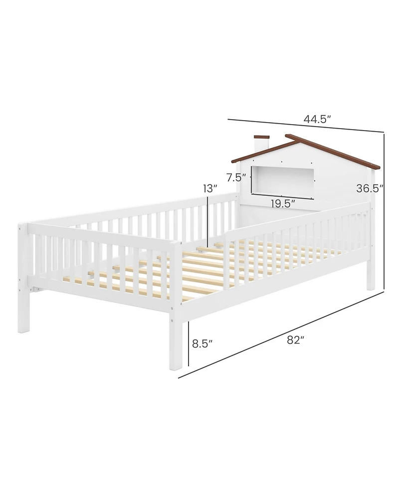 Slickblue Kids Montessori House Bed with Headboard and Storage Shelf