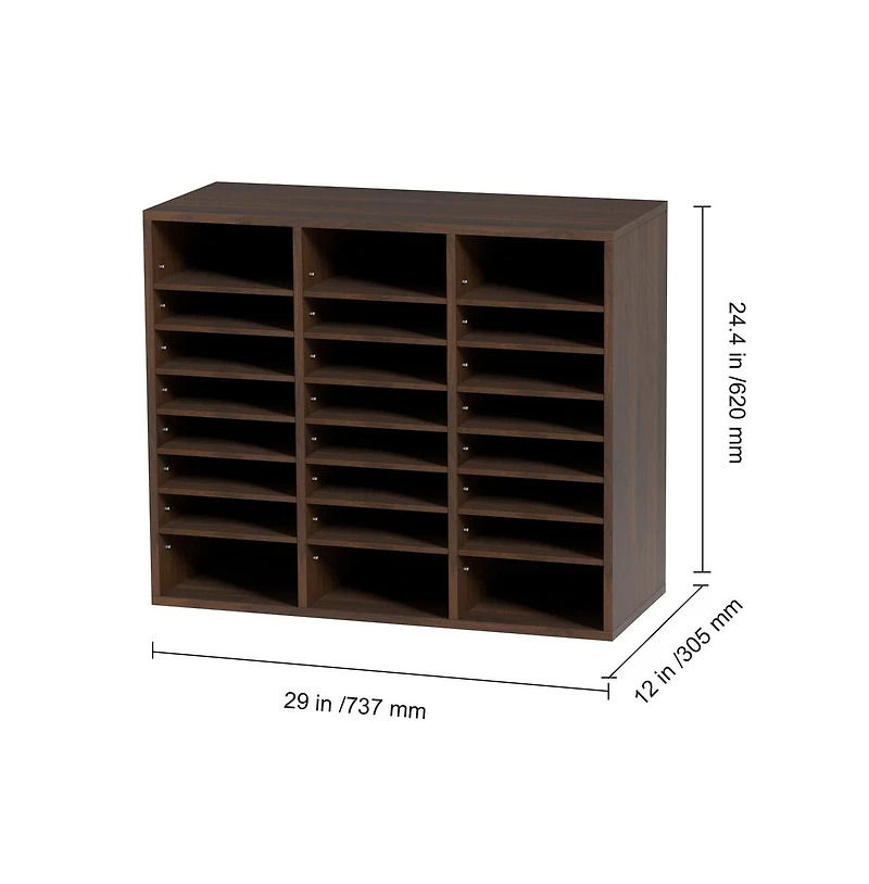 Sugift 24-Compartment Literature Organizer with Adjustable Shelves, Wood Mail Sorter for Office and Classroom
