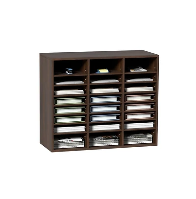 Sugift 24-Compartment Literature Organizer with Adjustable Shelves, Wood Mail Sorter for Office and Classroom