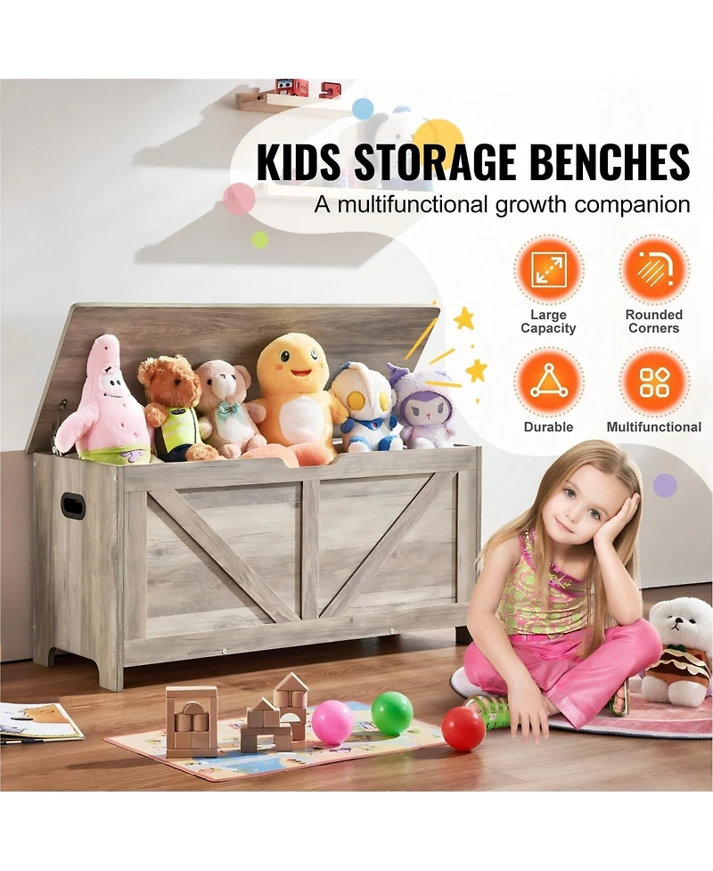 Gouun Wooden Toy Chest for Kids with Safety Hinge Flip Top Lid and Bench Seat