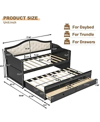 Clihome Twin Daybed with 2 Storage Drawers, Wooden Sofa Bed Upholstered Button Tufted Backrest for Living Room