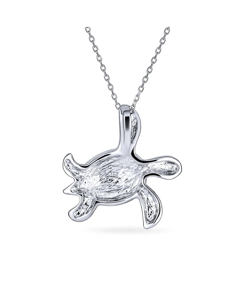 Bling Jewelry Nautical Created Opal Inlay Turtle Pendant Necklace .925 Sterling Silver