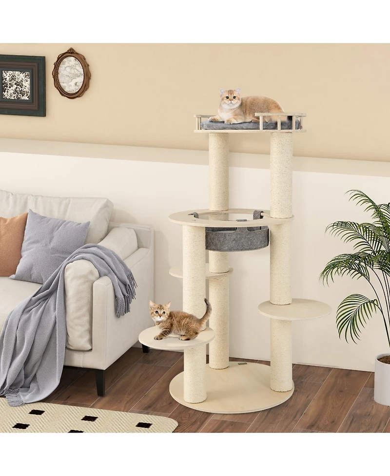 Cozito Cat Tree 5-Level Wooden with Padded Perch and Hammock