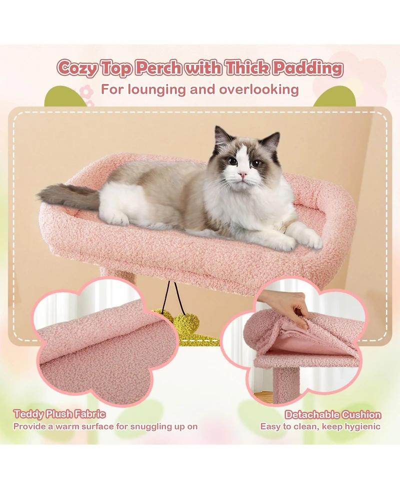 Cozito Cat Tower 58 inch Multi-Level Aesthetic Floral Design