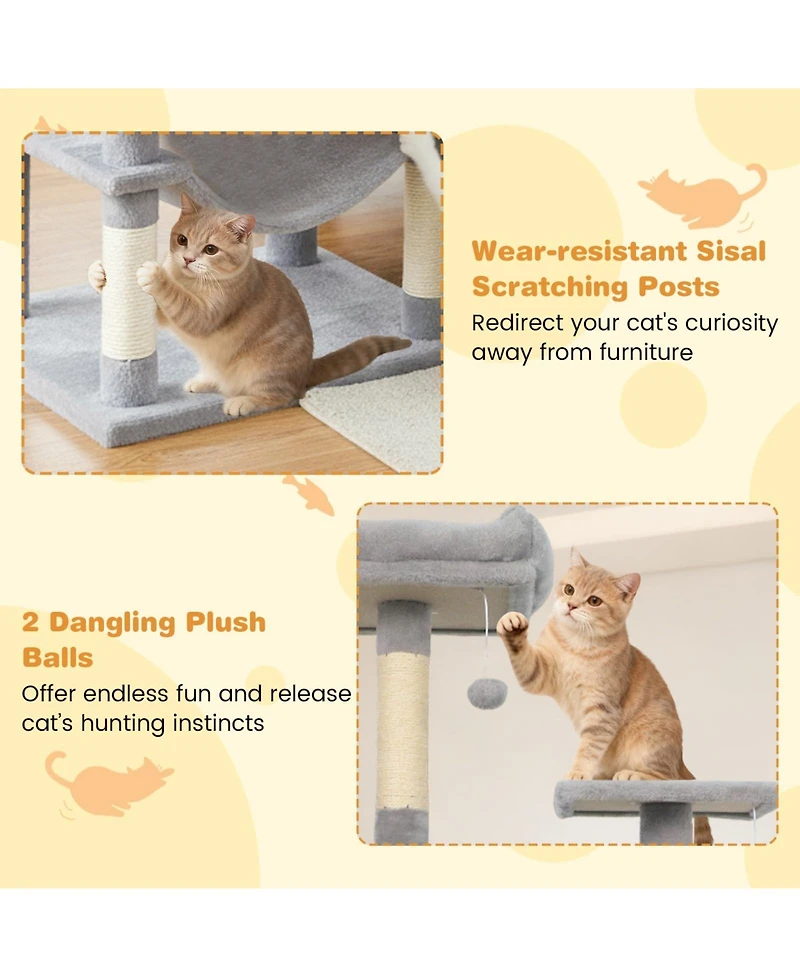 Cozito Cat Tree 58 inch Modern with Upholstered Perch and 2 Condos