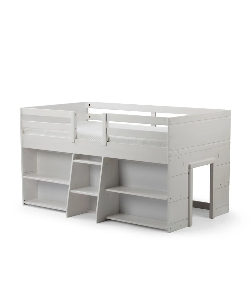 Max & Lily Solid Wood Modern Farmhouse Low Loft Bed, Bed Frame for Kids with 2 Bookcases