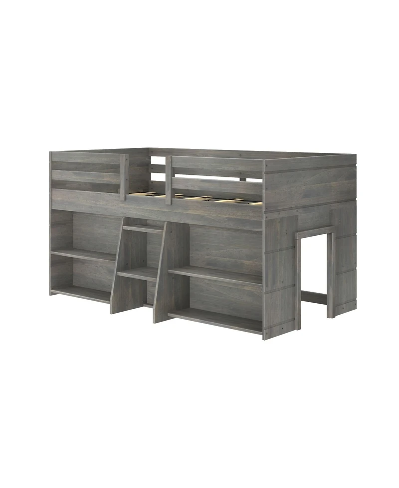 Max & Lily Solid Wood Modern Farmhouse Low Loft Bed, Bed Frame for Kids with 2 Bookcases