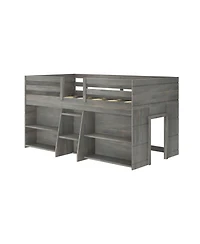 Max & Lily Solid Wood Modern Farmhouse Low Loft Bed, Bed Frame for Kids with 2 Bookcases