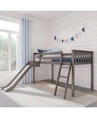 Max & Lily Twin Low Loft Bed with Slide, Solid Wood Kids Platform 14 inch Guardrails
