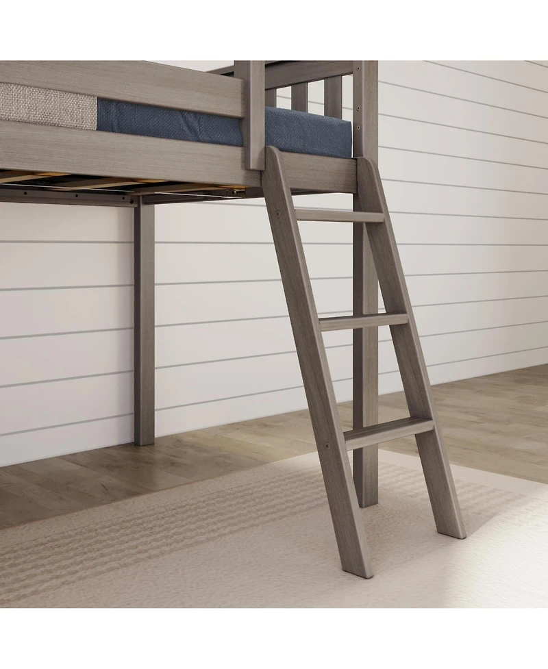 Max & Lily Twin Low Loft Bed with Slide, Solid Wood Kids Platform 14 inch Guardrails