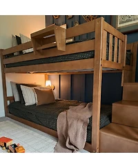 Max & Lily Solid Wood Low Bunk Bed for Kids with Staircase
