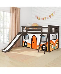 Max & Lily Low Bunk With Easy Slide and Orange Camper Van Curtain