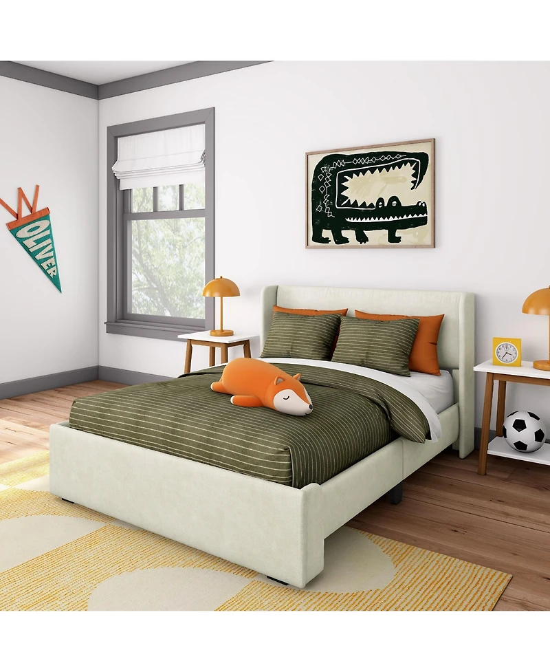Max & Lily Full Upholstered Rectangular Headboard Platform Bed Frame with 2 Drawer Side Storage