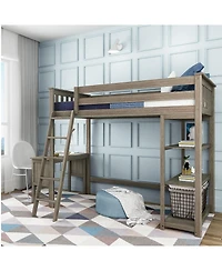 Max & Lily Loft Bed, Solid Wood High Bed with Bookcase and Desk for Kids