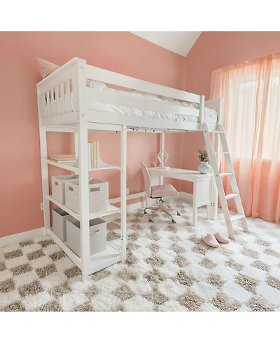 Max & Lily Loft Bed, Solid Wood High Bed with Bookcase and Desk for Kids